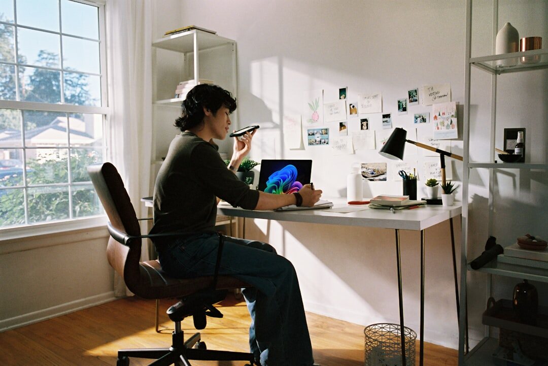 person practicing interview at home