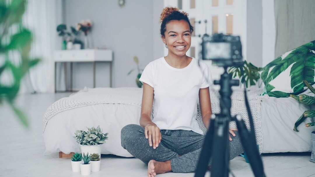 woman recording video interview