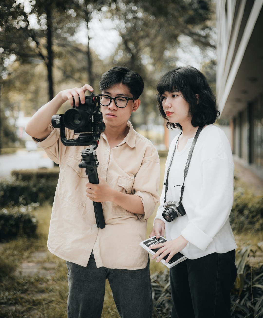 professional giving media interview